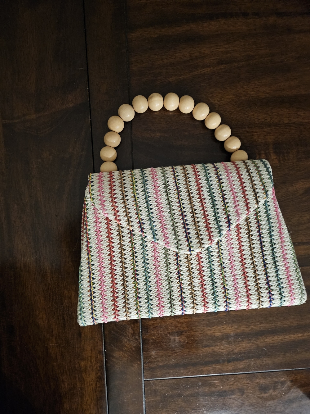 Multicolor Woven Mini Bag with Beaded Handle
